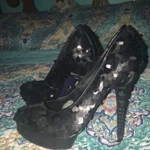 RACHEL Roy matte black sequin 5 in heels size 7